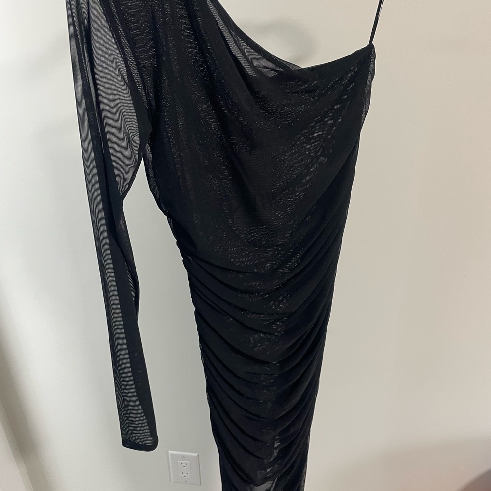 Zara Black Asymmetrical Ruched Gown